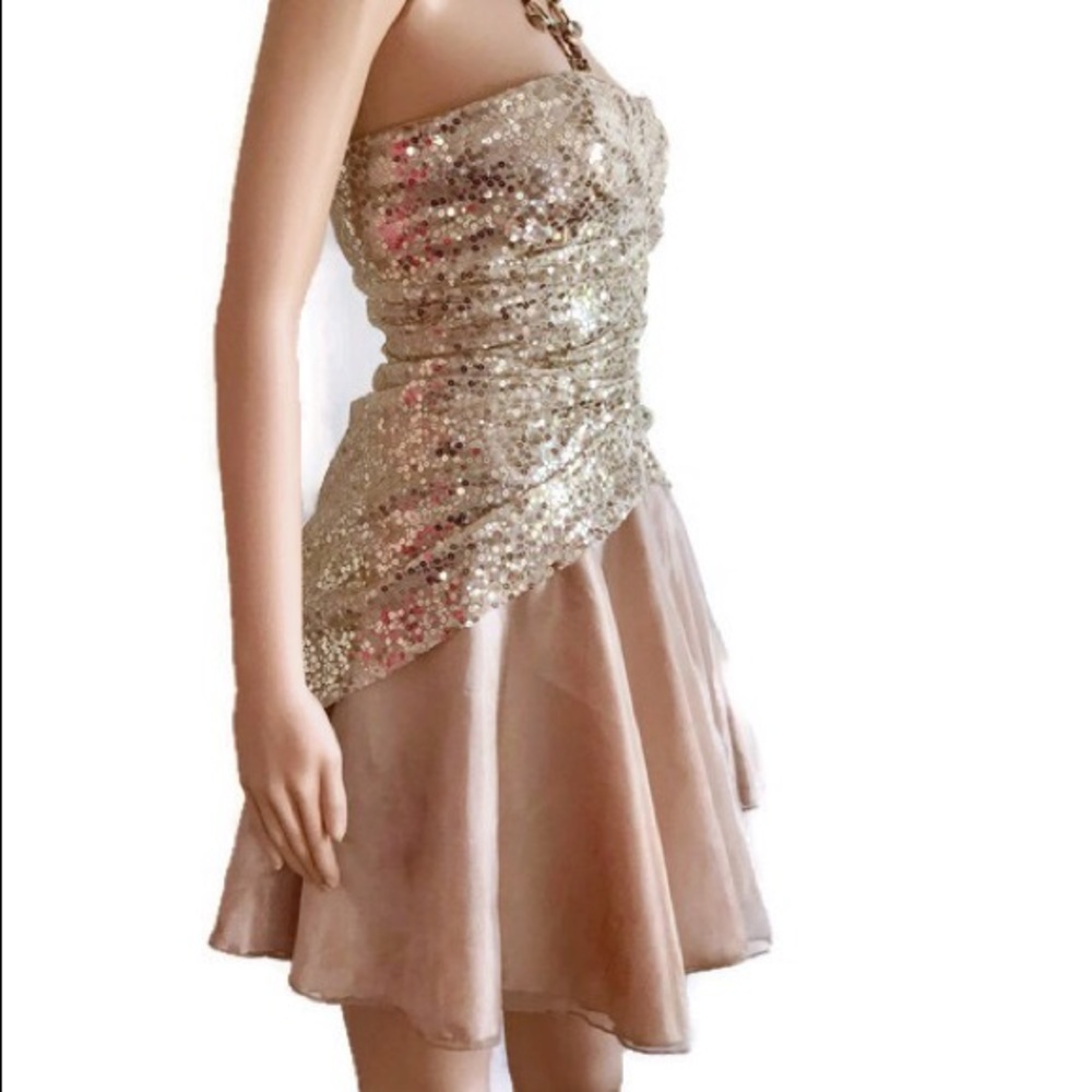 Jump Apparel gold sequin above knee formal dress